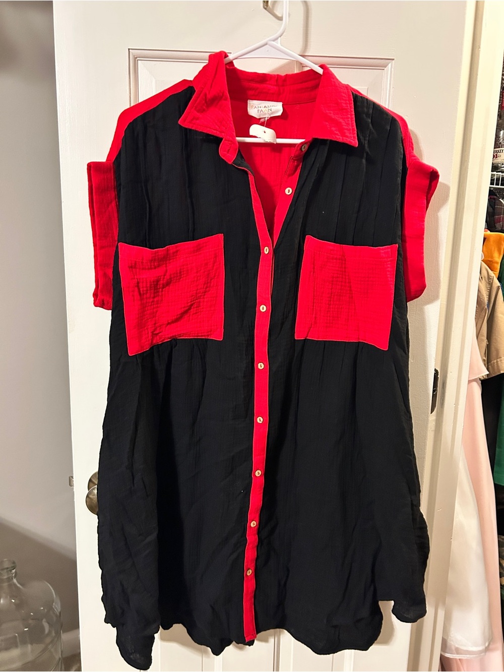 Red & Black Button-Front Women’s Dress Shirt